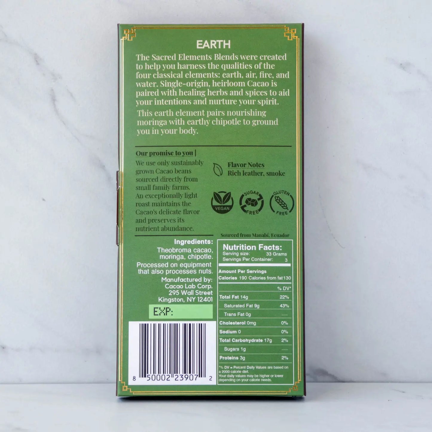Ceremonial Grade Cacao Bar - Earth Element with Moringa + Chipotle by The Cacao Laboratory (COMING SOON)